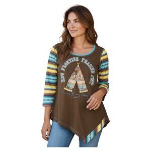 Panhandle Slim Women's Western Top Serape‎ Tepee Graphic Size Medium Long Sleeve